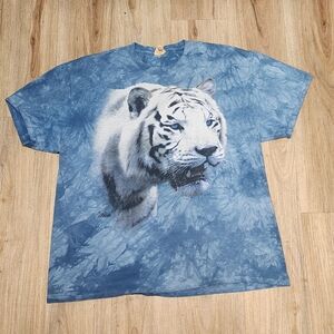 The Mountain Blue Tie-Dye Shirt with White Tiger Design